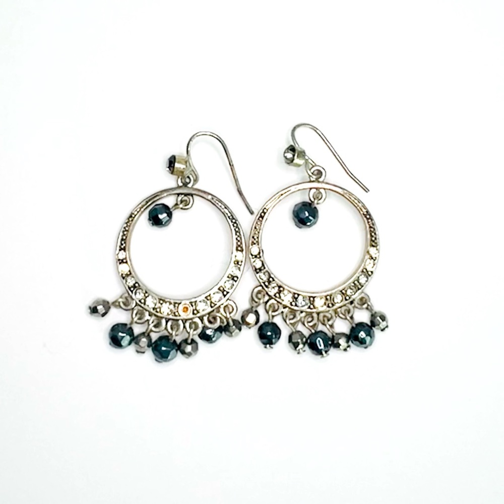 Blue and Silver Beads with Rhinestone Earrings